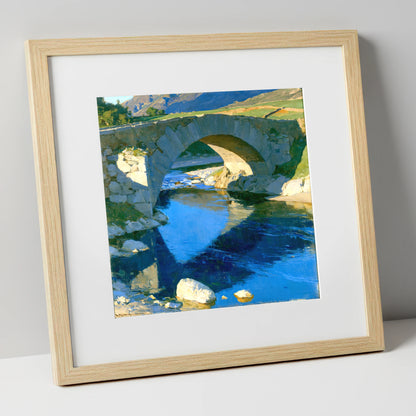 Stone Bridge over Blue Beck lake district waterfall art print in natural frame