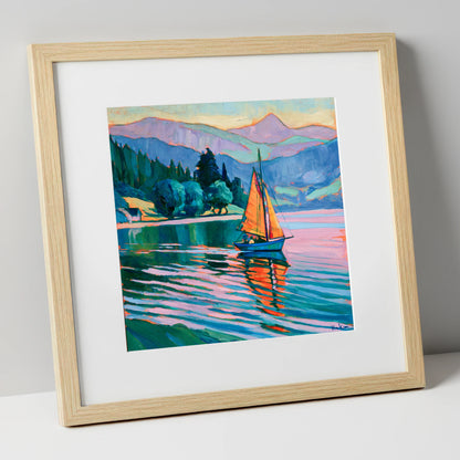 Orange Sails Below the Fells lake district walking art print in natural frame
