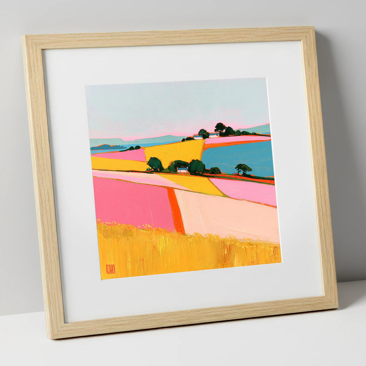 Vibrant Dale Patchwork Fields lake district valley art print in natural frame