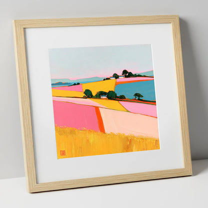 Vibrant Dale Patchwork Fields lake district valley art print in natural frame