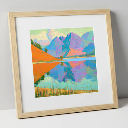 Vivid Loweswater Lake Reflection lake district lake art print in natural frame