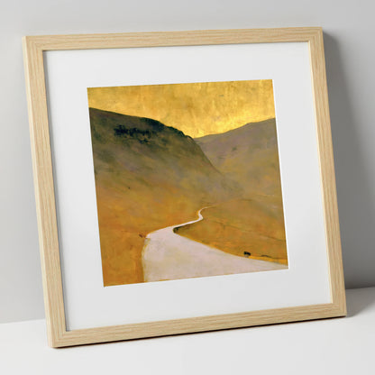 Winding Pass in Golden Light lake district valley art print in natural frame