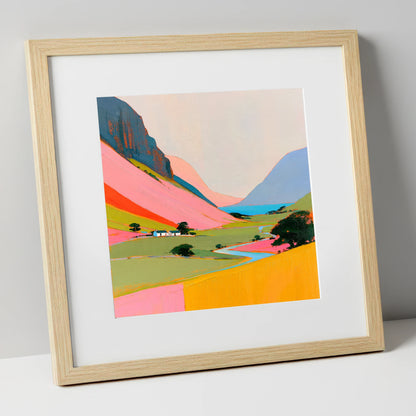 Colourful Valley Between the Fells lake district valley art print in natural frame