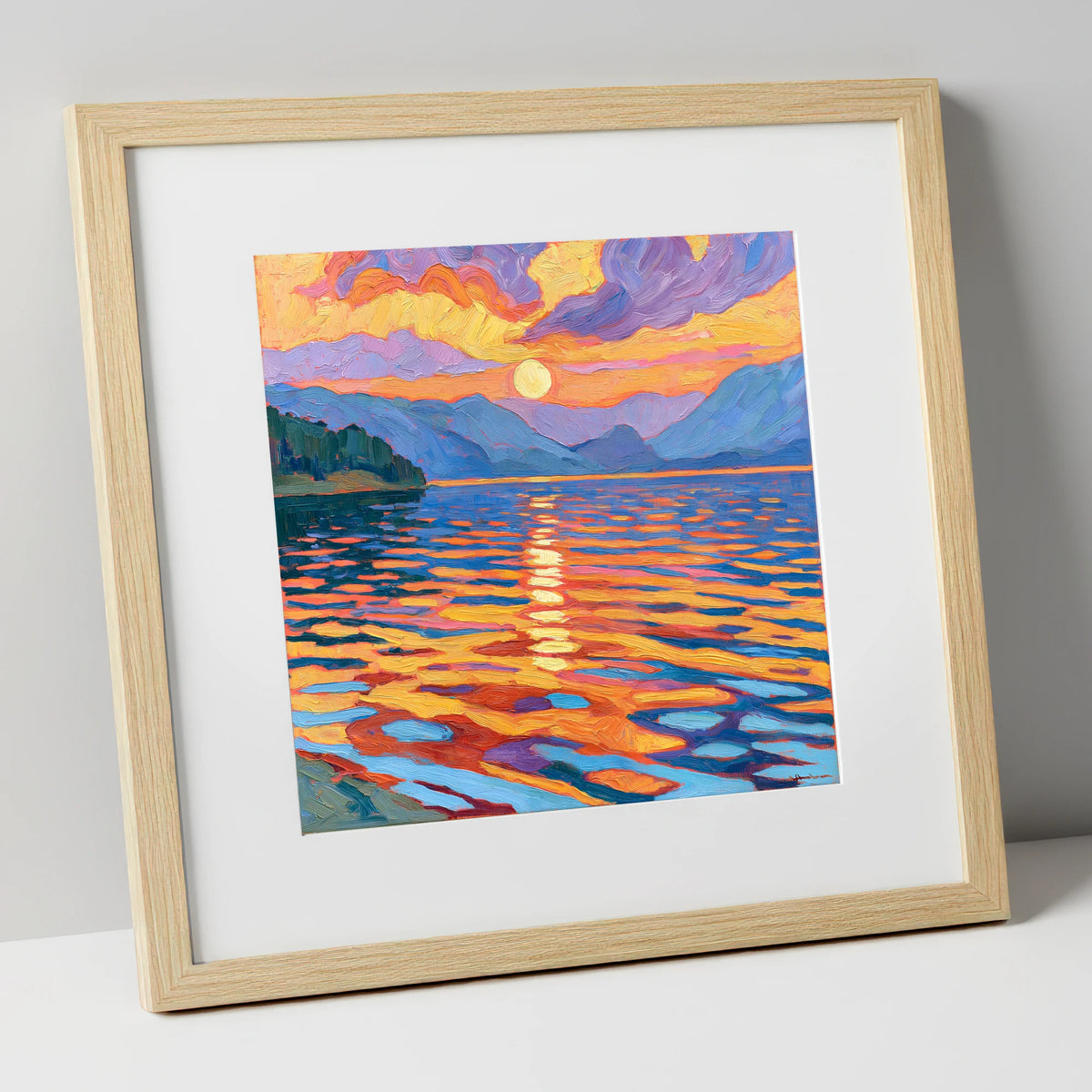 Vibrant Sunset Over Lake Water lake district lake art print in natural frame