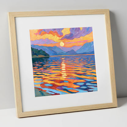 Vibrant Sunset Over Lake Water lake district lake art print in natural frame