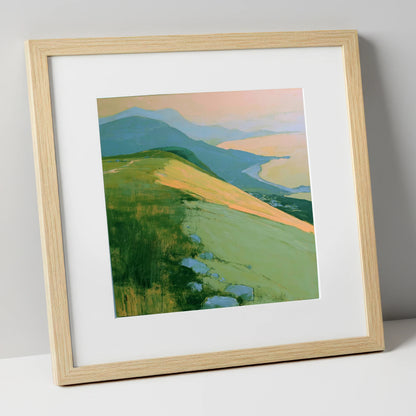 Fell Summit in Golden Light lake district fell art print in natural frame