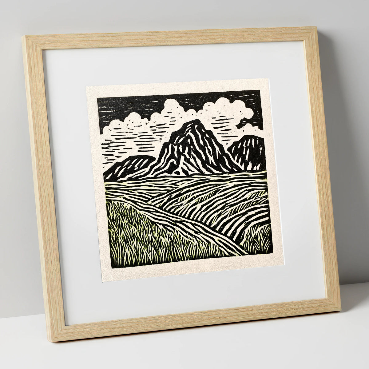Scafell Pike Graphic Landscape lake district fell art print in natural frame