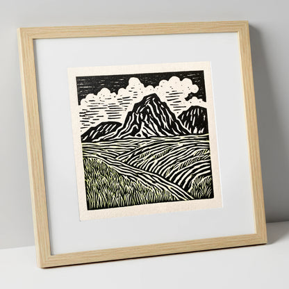 Scafell Pike Graphic Landscape lake district fell art print in natural frame