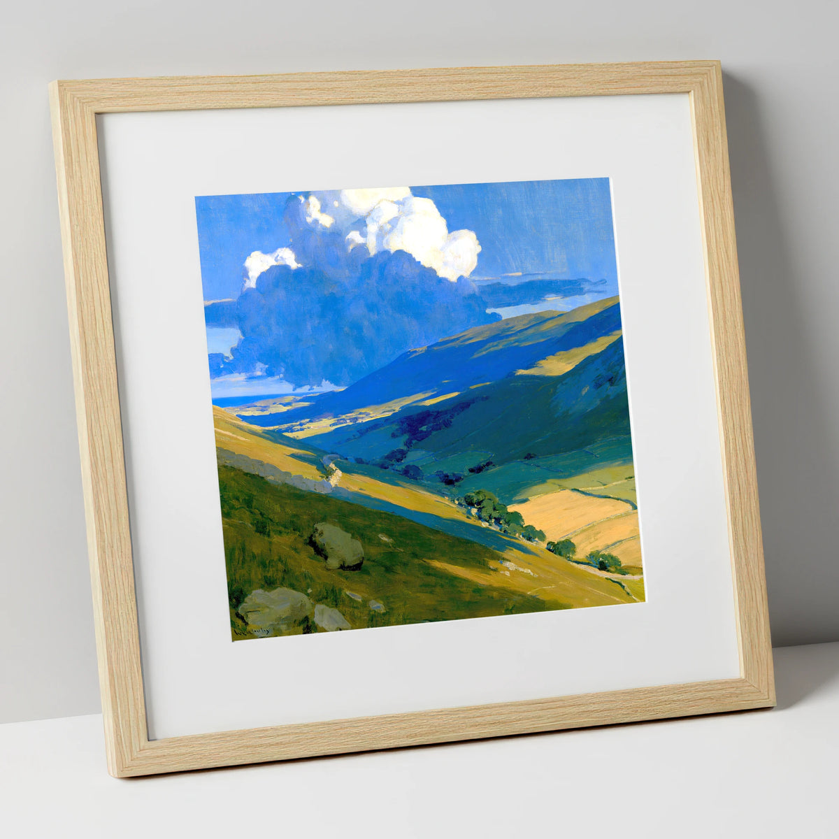 Rolling Fells Under Cloud Shadow lake district fell art print in natural frame