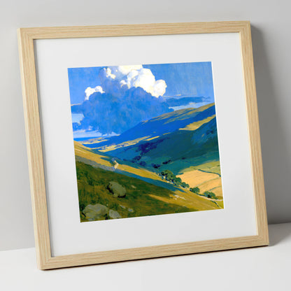 Rolling Fells Under Cloud Shadow lake district fell art print in natural frame