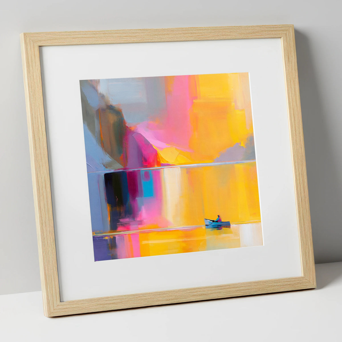 Vibrant Lake Kayaking in Gold lake district walking art print in natural frame