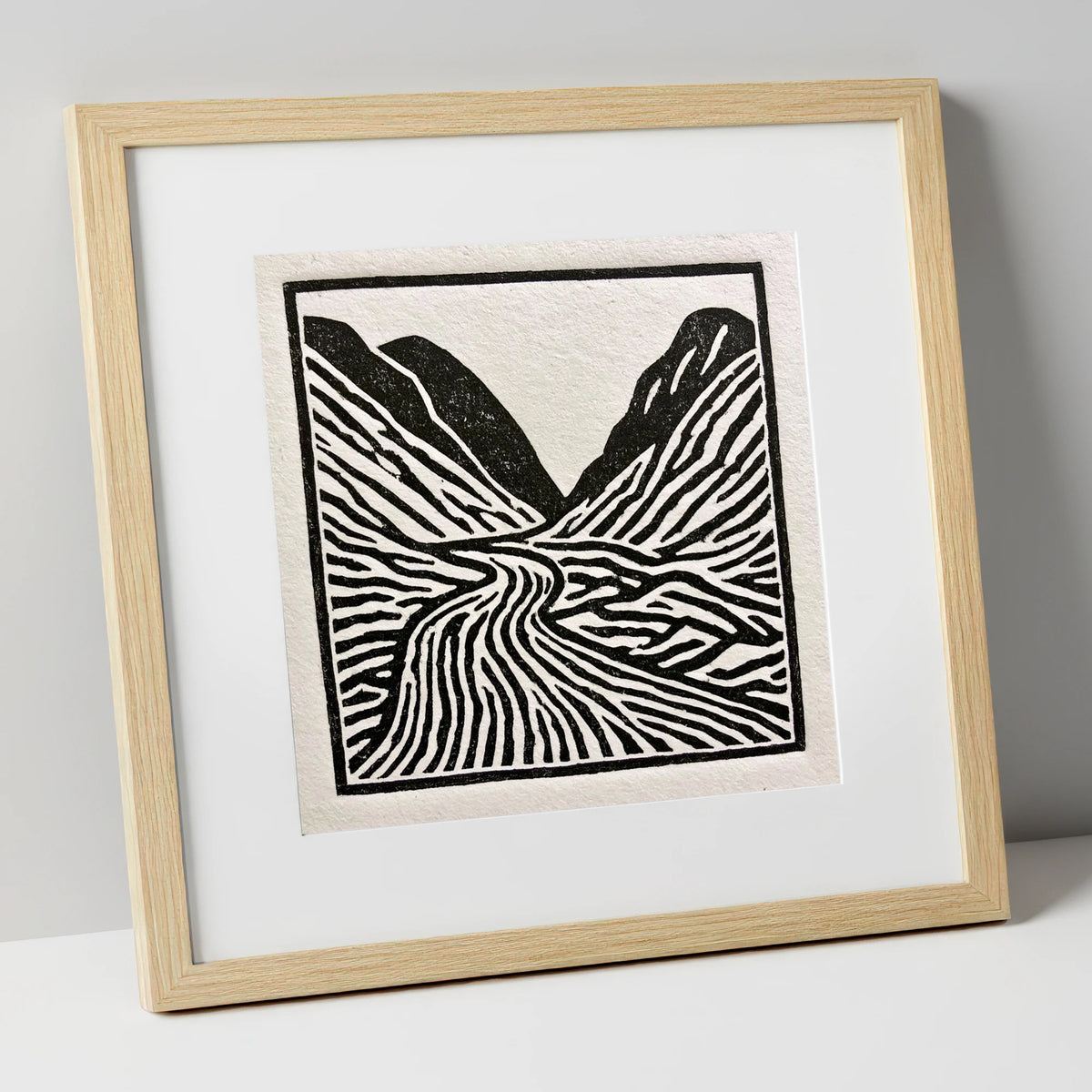 Monochrome Honister Pass Valley lake district valley art print in natural frame