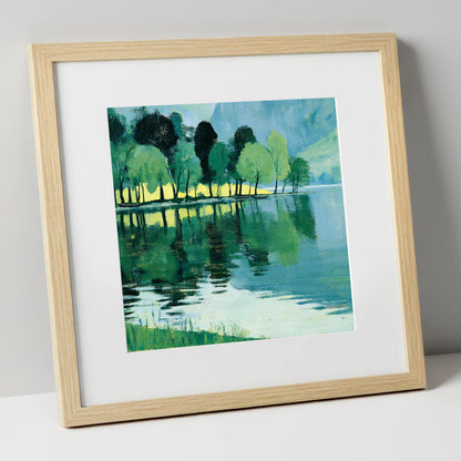 Still Lake Reflections at Dawn lake district lake art print in natural frame