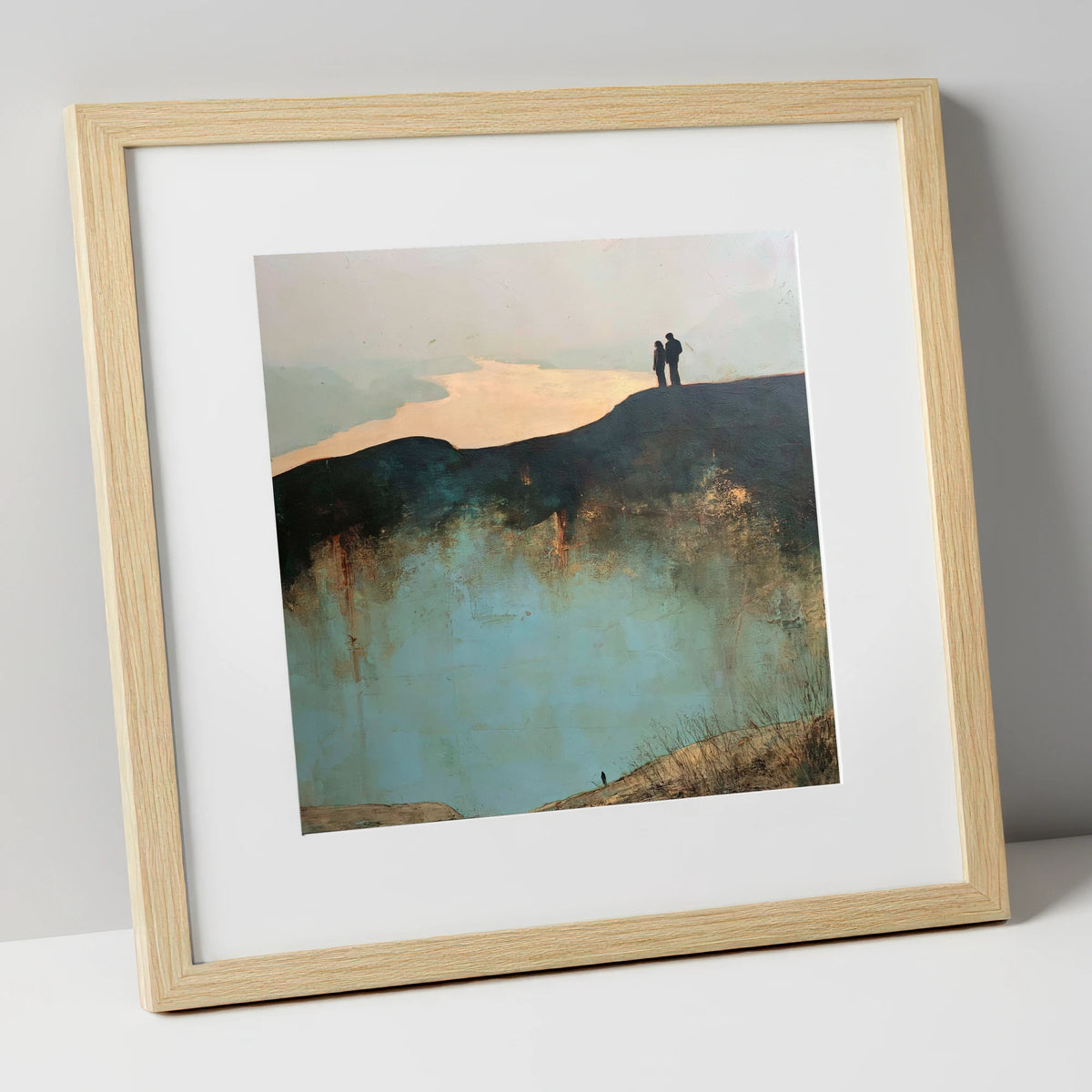 Catbells Ridge Over Golden Water lake district fell art print in natural frame