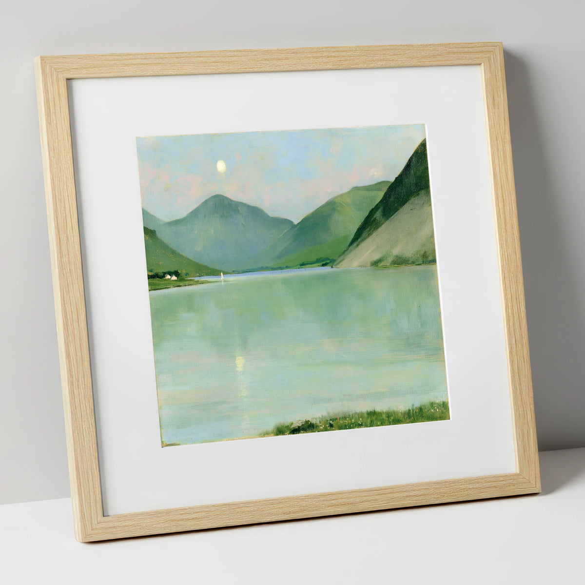 Pastel Moonrise Over Wastwater lake district sky art print in natural frame