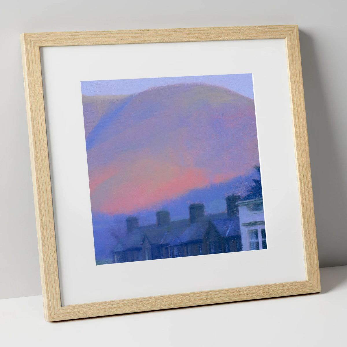 Keswick Terraces and Skiddaw Twilight lake district village art print in natural frame