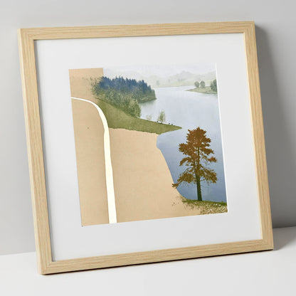 Lone Tree at Tarn Hows lake district lake art print in natural frame