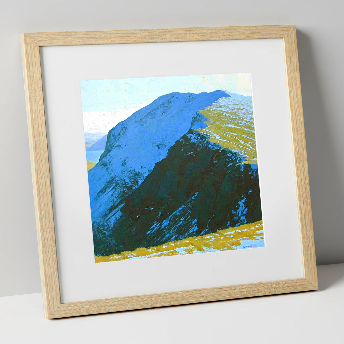 Snow on High Spy Ridge lake district fell art print in natural frame