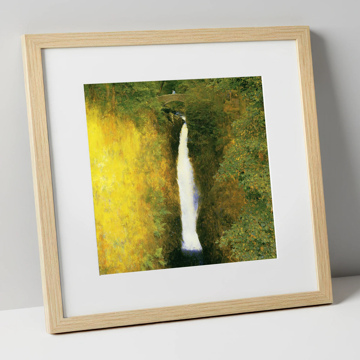 Aira Force Waterfall Sunlit Gorge lake district waterfall art print in natural frame