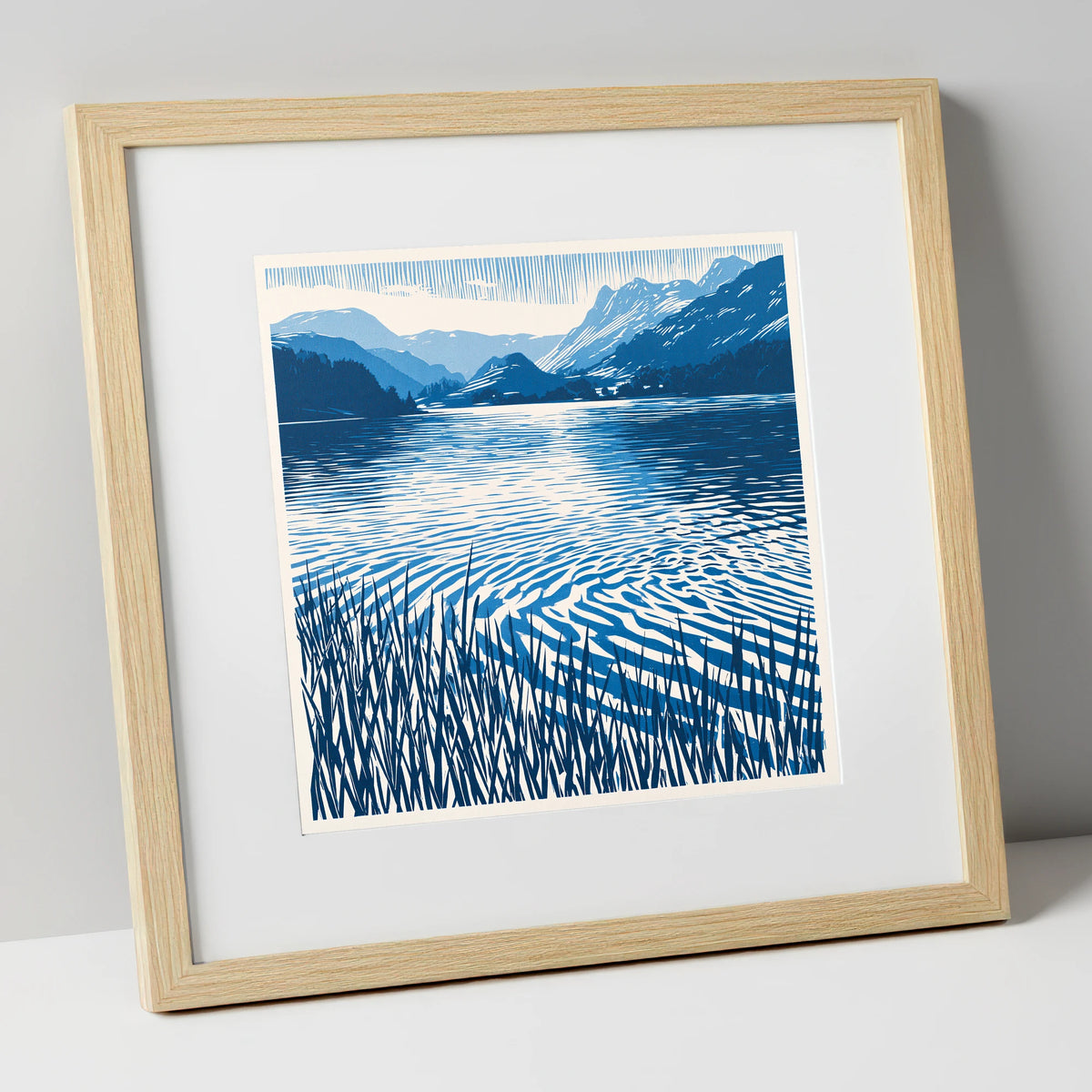 Cobalt Dawn Over the Lake lake district lake art print in natural frame