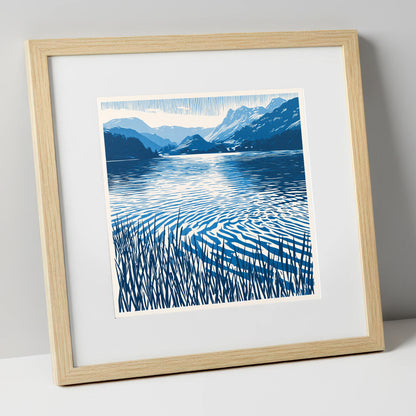 Cobalt Dawn Over the Lake lake district lake art print in natural frame
