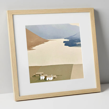 White Farmsteads Above Loweswater lake district lake art print in natural frame