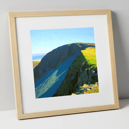 Sunlit Ridge on Swirl How lake district fell art print in natural frame