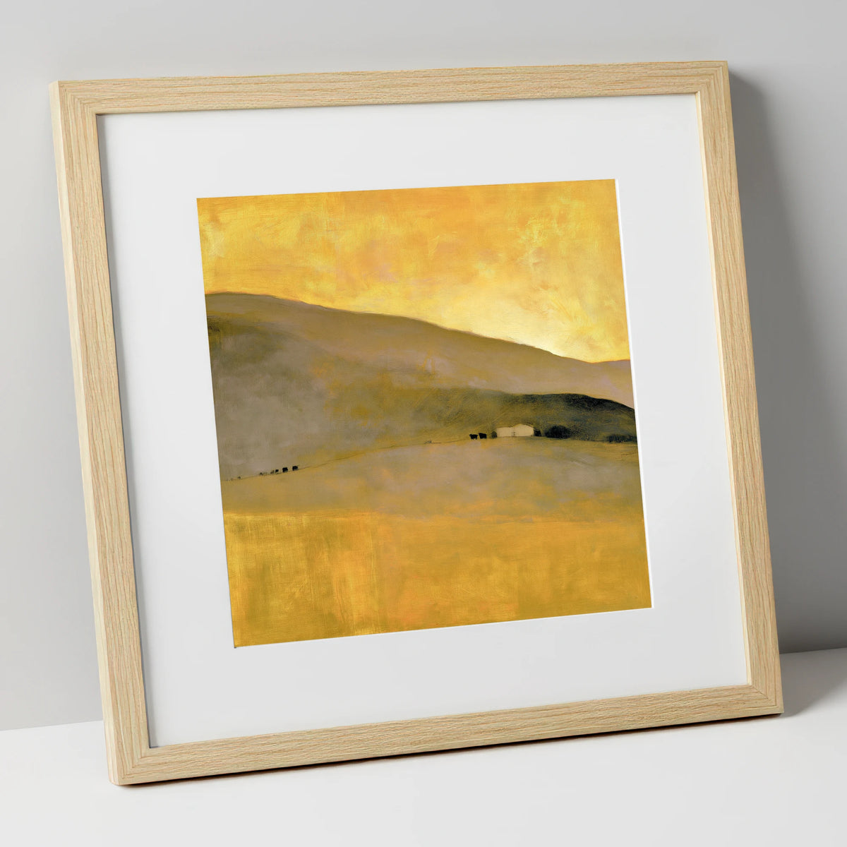 Golden Light on the Fellside lake district sky art print in natural frame