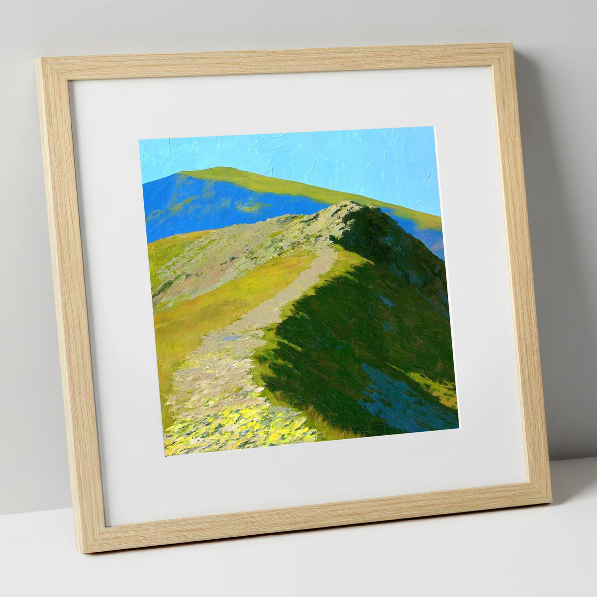 Sunlit Ridge on Place Fell lake district fell art print in natural frame