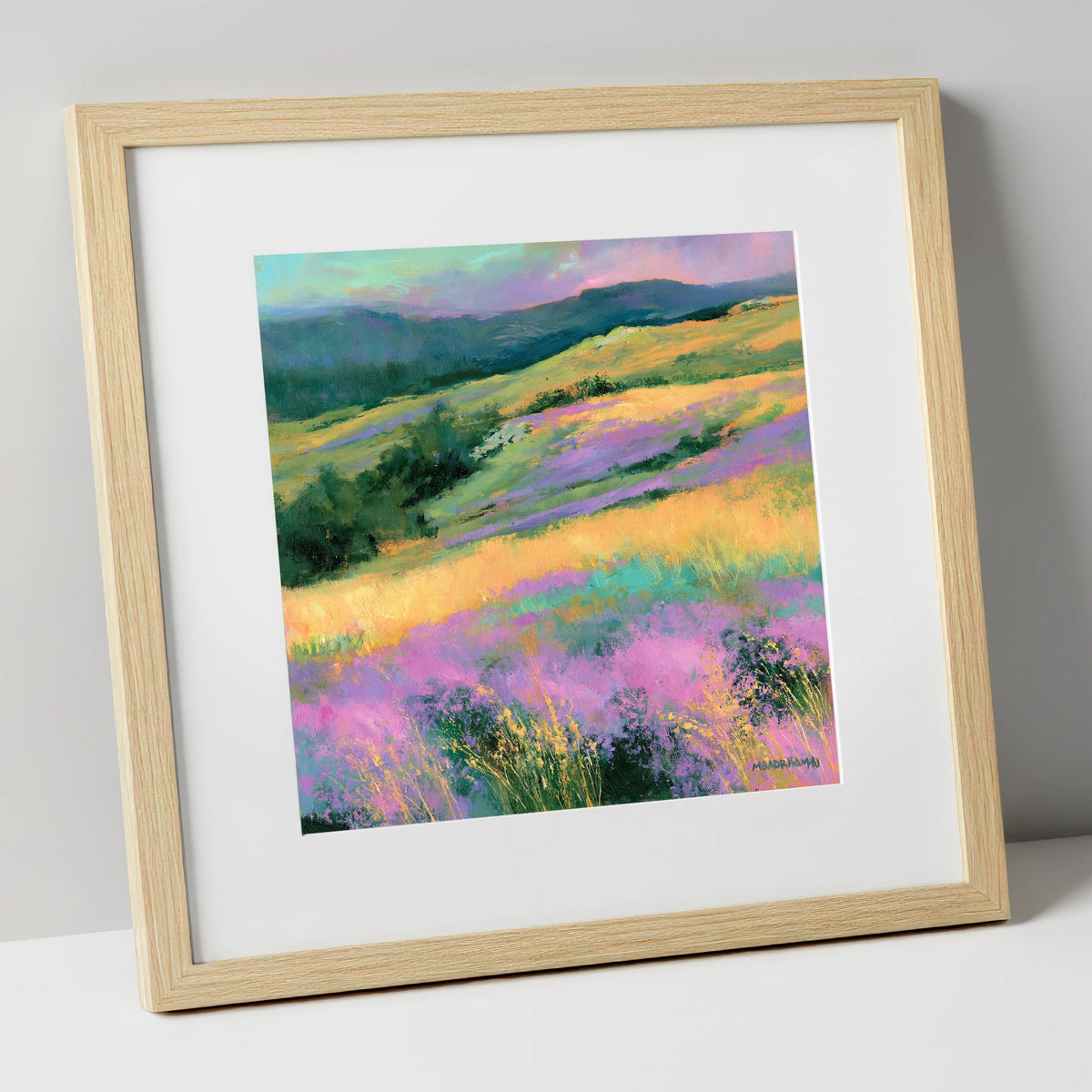 Vibrant Heather on the Fellside flowers & fellsides art print in natural frame