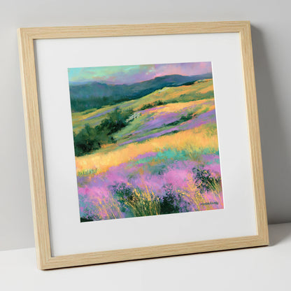 Vibrant Heather on the Fellside flowers & fellsides art print in natural frame