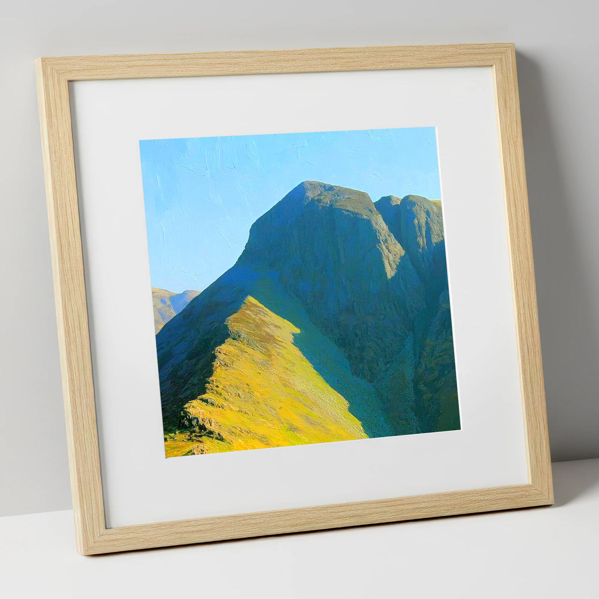 Sunlit Ridge on Loft Crag lake district fell art print in natural frame