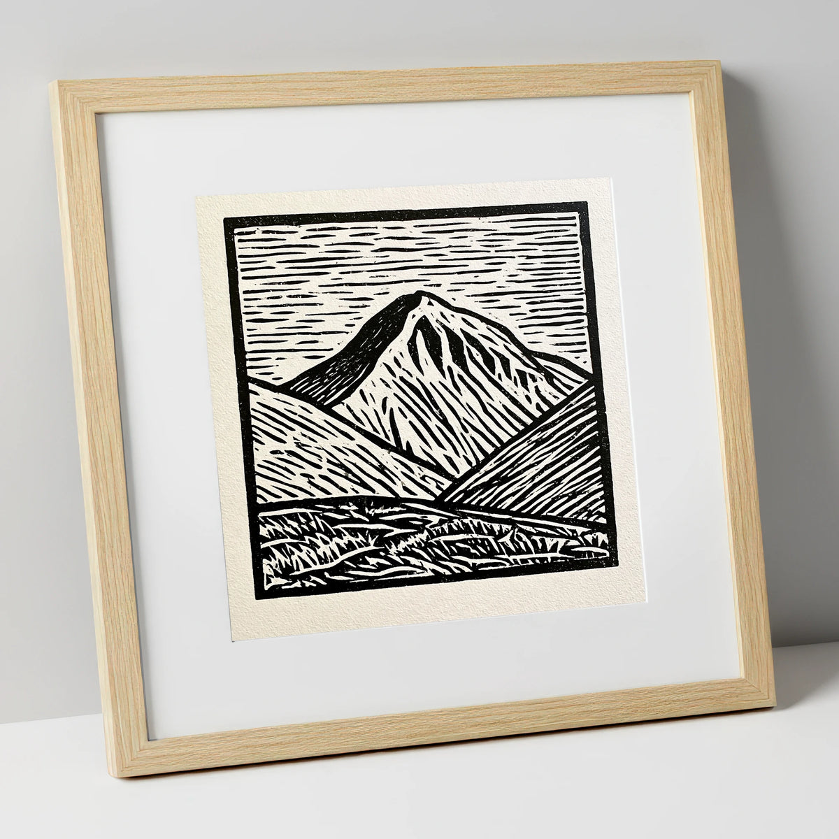 Monochrome Great Gable Peak lake district fell art print in natural frame