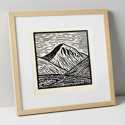 Monochrome Great Gable Peak lake district fell art print in natural frame