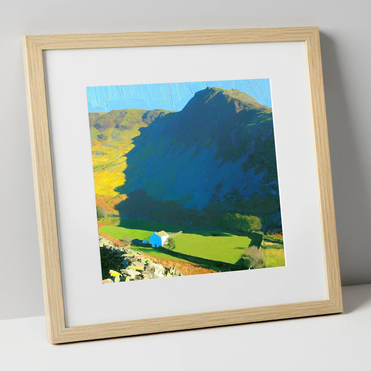 Harter Fell Over Valley Farm lake district fell art print in natural frame
