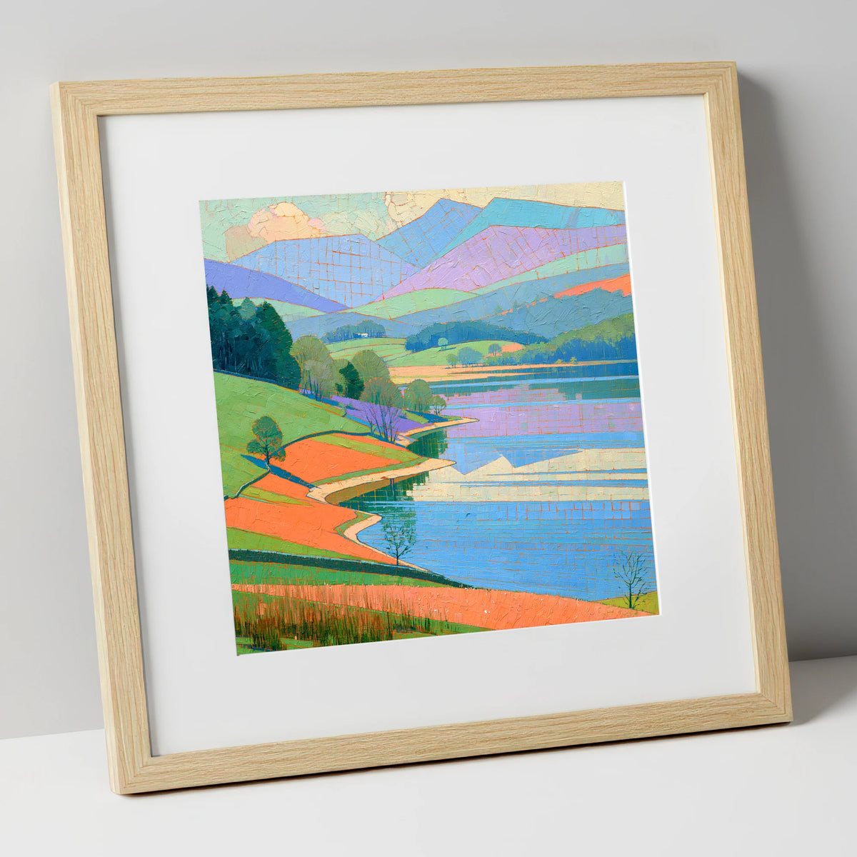 Turquoise Lake And Orange Shores lake district lake art print in natural frame