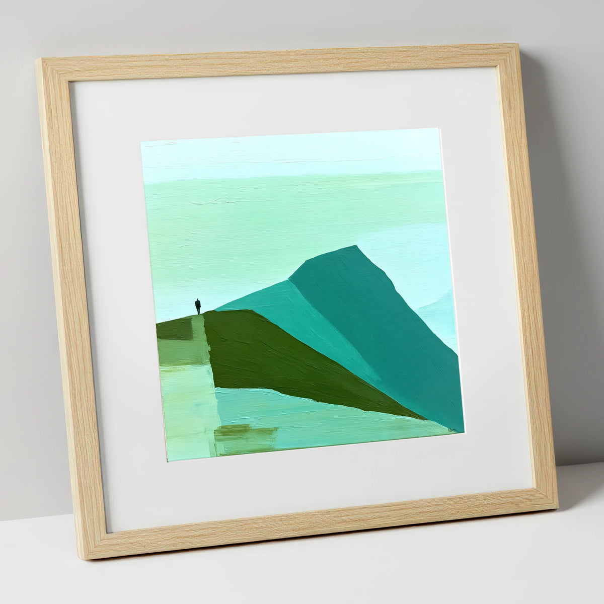 Abstract Striding Edge Fell Walker lake district walking art print in natural frame