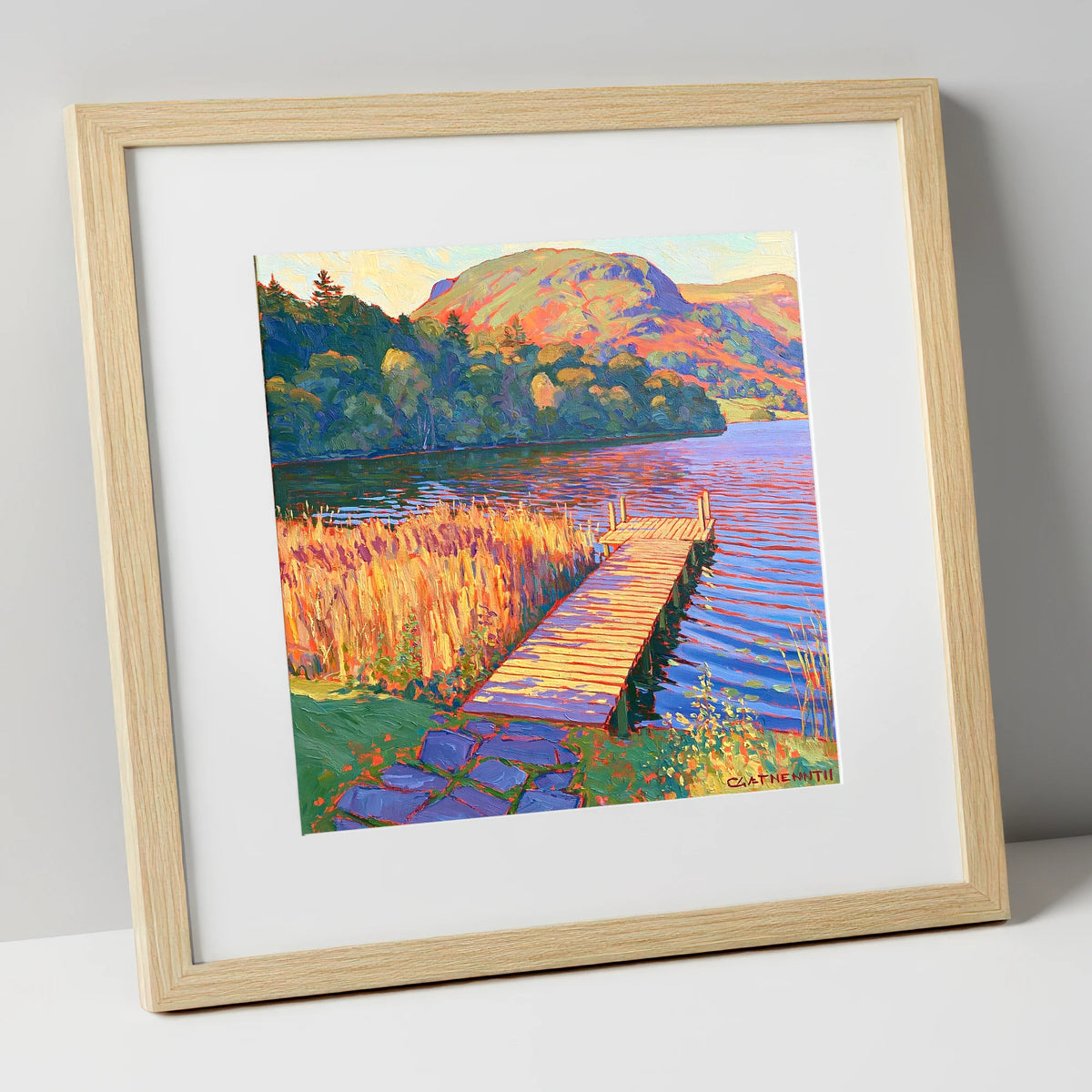Vibrant Grasmere Pier at Sunset grasmere wall art art print in natural frame