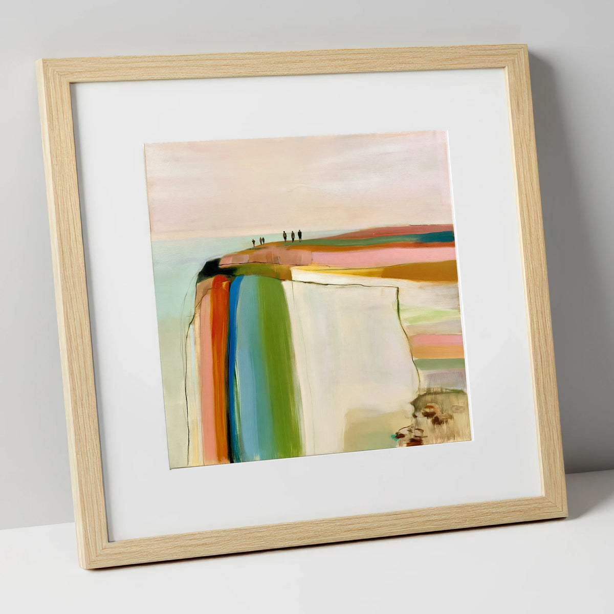Vibrant Fell Top Walkers lake district fell art print in natural frame