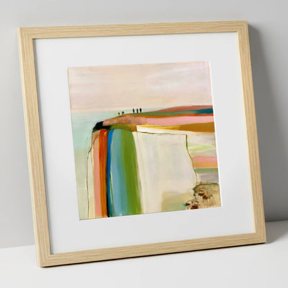 Vibrant Fell Top Walkers lake district fell art print in natural frame