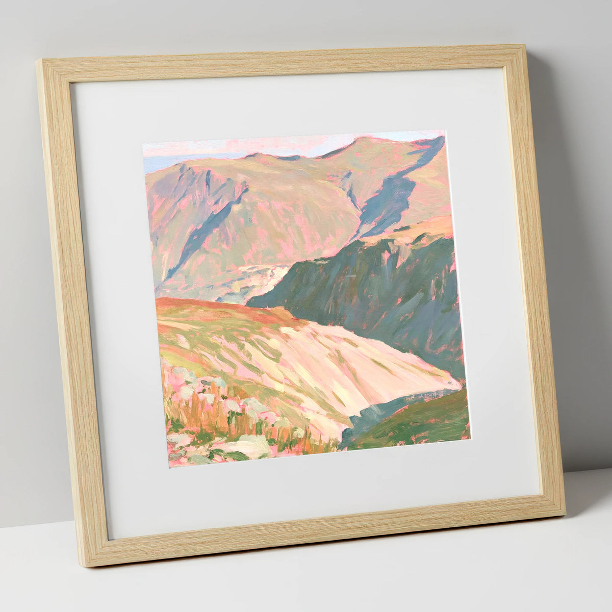 Summit View in Pastel Light lake district fell art print in natural frame