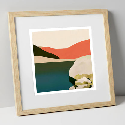 Terracotta Fells at Easedale Tarn lake district lake art print in natural frame