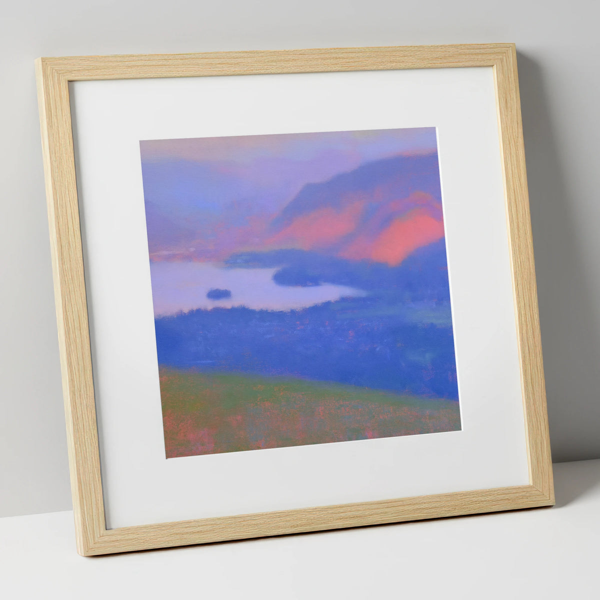 Keswick And Derwentwater At Twilight lake district village art print in natural frame