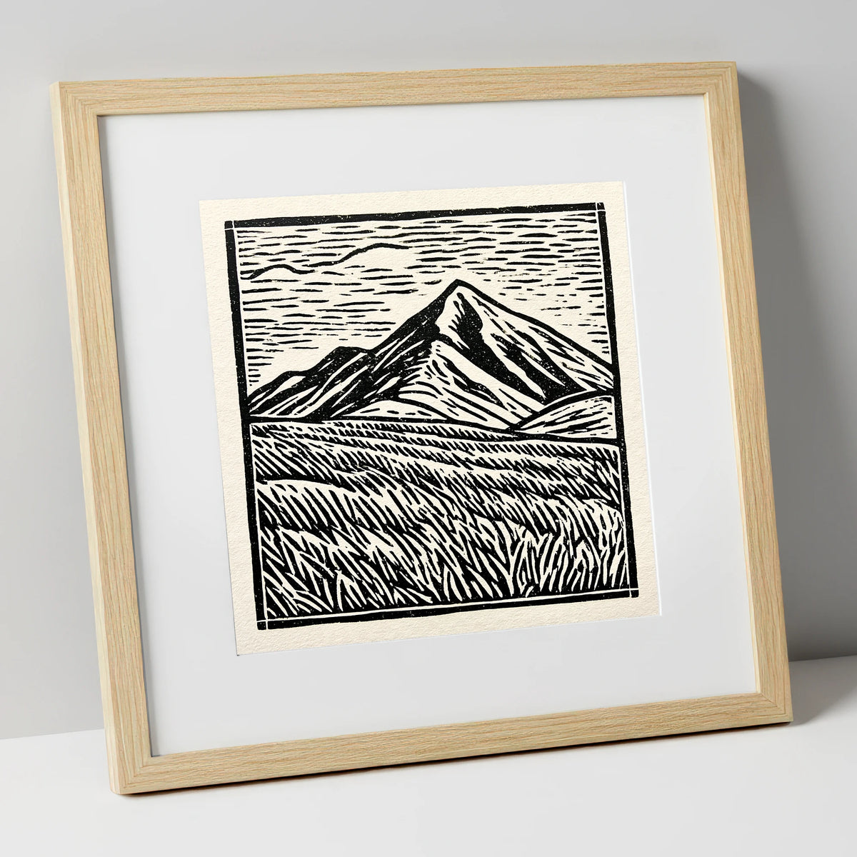 Bold Skiddaw in Monochrome lake district fell art print in natural frame