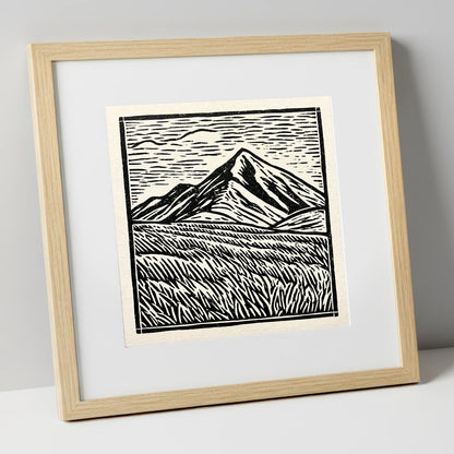 Bold Skiddaw in Monochrome lake district fell art print in natural frame
