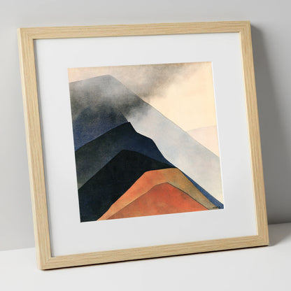 Abstract Terracotta Mountain Ridge lake district fell art print in natural frame