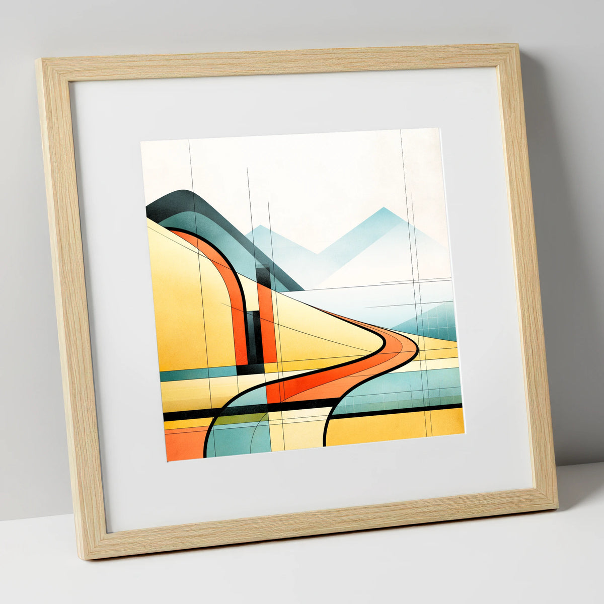 Geometric Golden Evening Fells lake district sky art print in natural frame