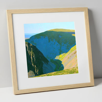 High Pike Deep Blue Valley lake district fell art print in natural frame