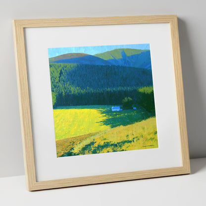 Sunlit Farm Under Whinlatter Forest lake district fell art print in natural frame