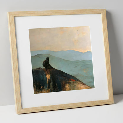 Silhouetted Walker on Blencathra Escarpment lake district fell art print in natural frame
